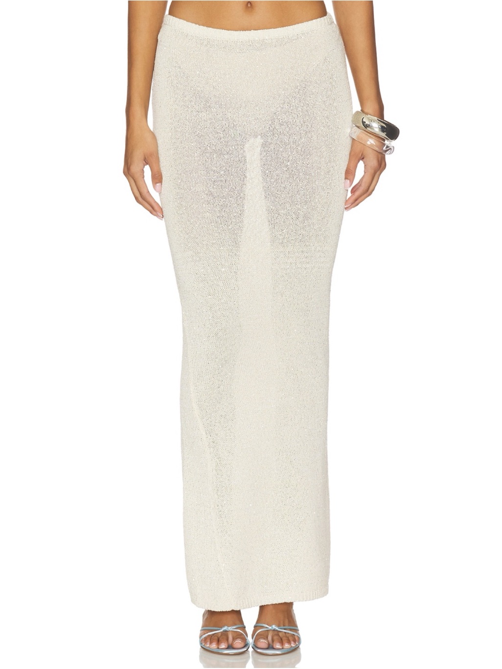Asta Resort Carolina Maxi Skirt Cream Ivory Sequin Large